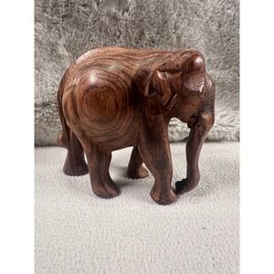 Elephant Figurine Small Hand Carved Wood Statue Animal Decor